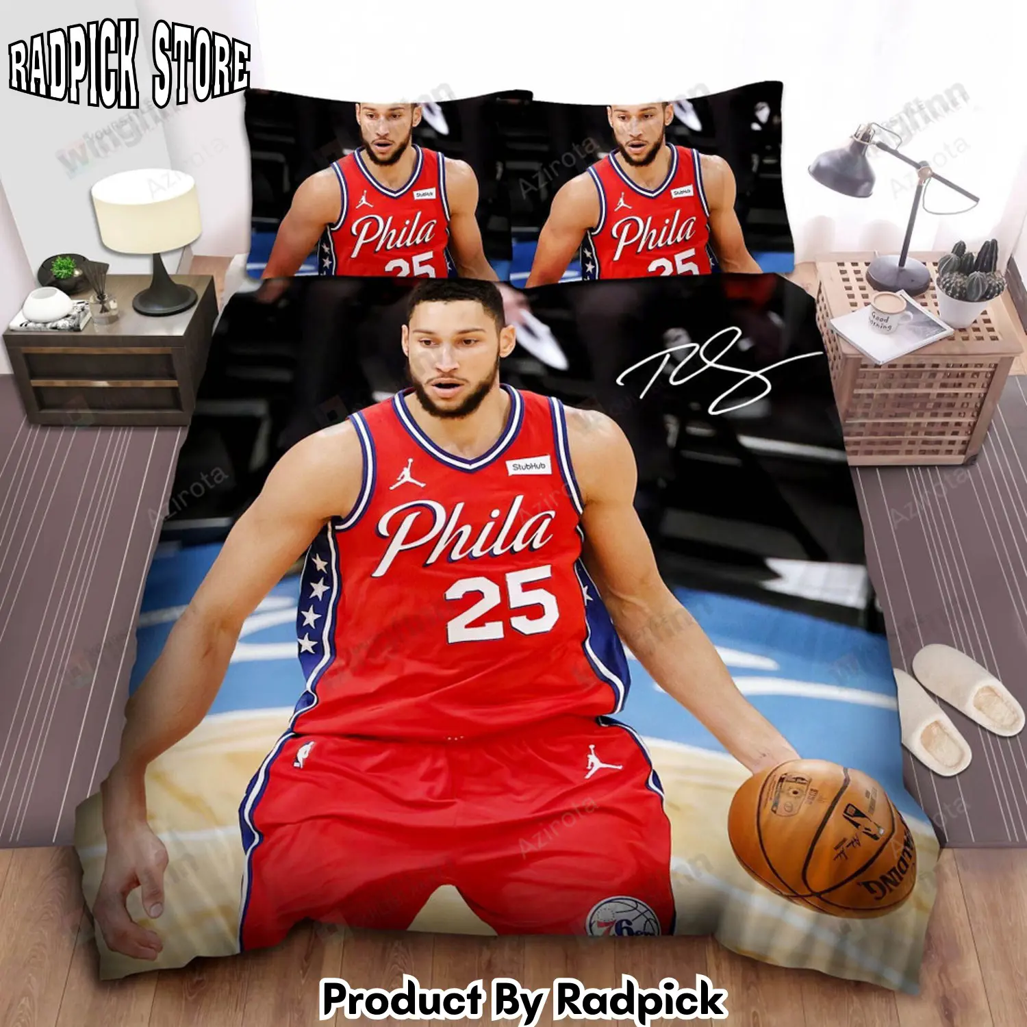Radpick ben simmons in philadelphia 76ers red uniform bed sheet spread comforter duvet cover 3pcs bedding set duvet cover and pillow cases gift for fan rp3278405